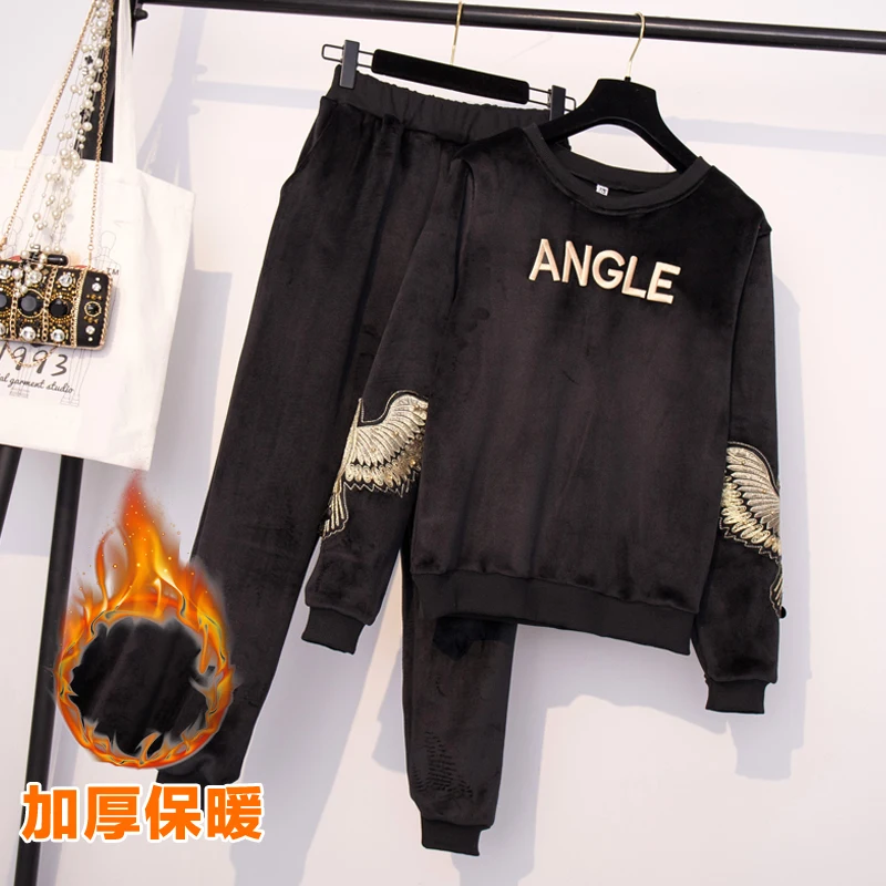 

YICIYA black velvet 2 piece set tracksuits women top and pants plus size large thick outfit sportswear co-ord set winter clothes