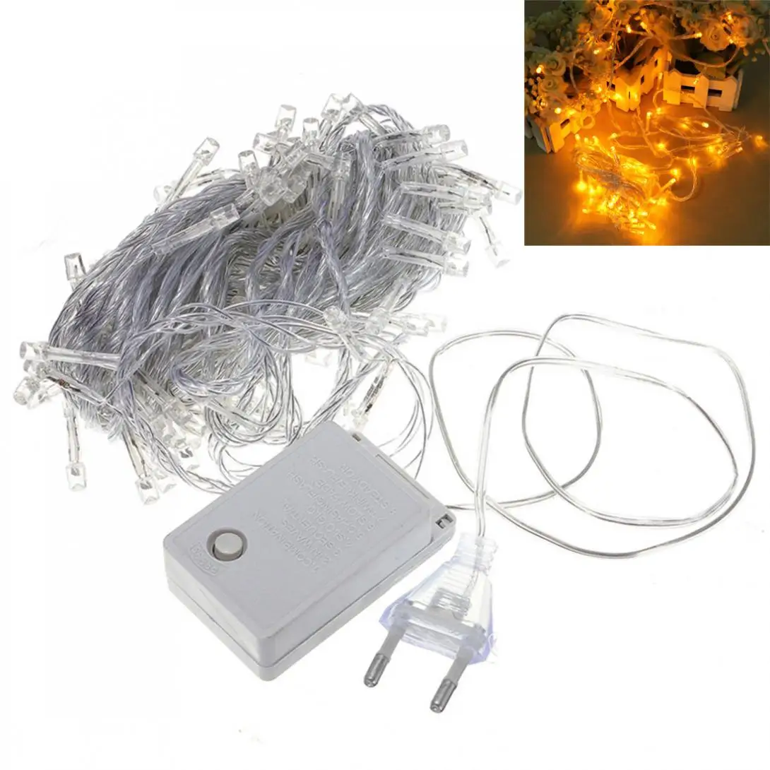 

110V 220V 100 LEDs 10m 32.8ft Yellow Lighting String Decoration Light EU Power Plug For Christmas Xmas Party