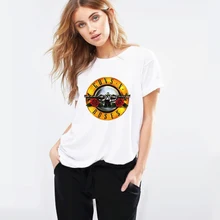2019 Brand T Shirt Women Guns N Roses Bullet Logo White Cartoon Femme Graphic T-Shirt New Hip-Hop Rock Band Streetwear Tees Tops цена 2019 Brand T Shirt Women Guns N Roses Bullet Logo White Cartoon Femme Graphic T-Shirt New Hip-Hop Rock Band Streetwear Tees Tops цены онлайн