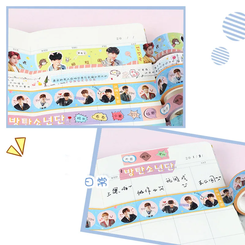

New Korean Singer Star Cute Photo Text Washi Tape Kawaii Bangtan Boys DIY Scrapbooking Masking Tape School Fans Gifts