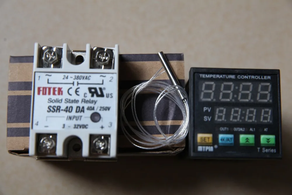 

90-265V AC/DC Digital F/C PID Temperature Controller Thermostat TA4-SNR(SSR output 1 alarm) + PT100+ 40A SSR DA
