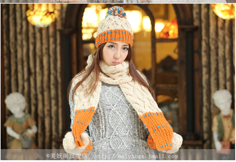 CIVICHIC корейский Стильный теплый подарок леди вязаная шапка перчатки шарф набор цветной стежок шаль утолщаются помпон шапочки бархатные рукавички SH189