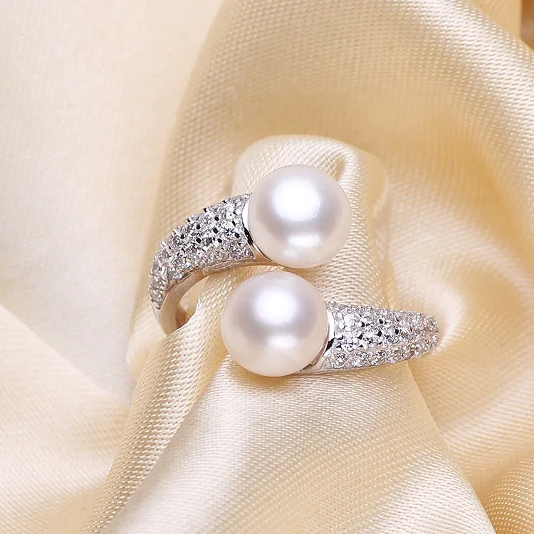 

925 Silver Freshwater Pearl Ring Finger Ring FREE SIZE Ring Unique Designed with 8-9mm Size Big Real Pearls