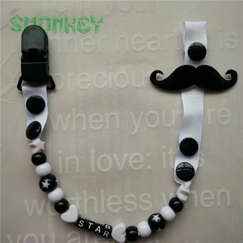 

Mustache funny Baby Pacifier Clips Chain infant Teether Soother toys holder Chain Clip for Avent Pacifier Holder For Nuk soother