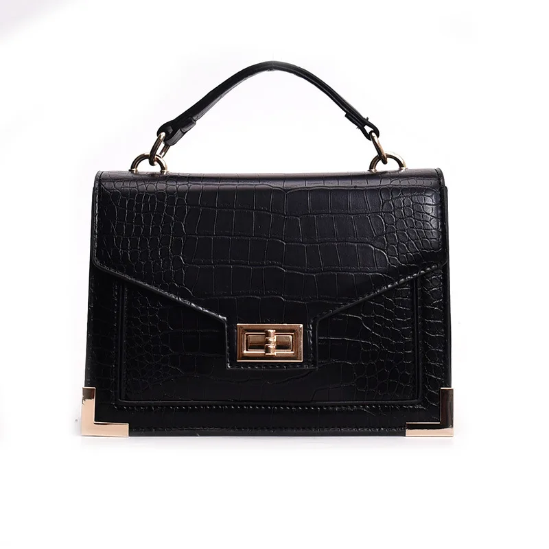 

Fashion ladies square bag 2019 new high quality PU ladies crocodile leather handbag retro lock single shoulder Messenger bag