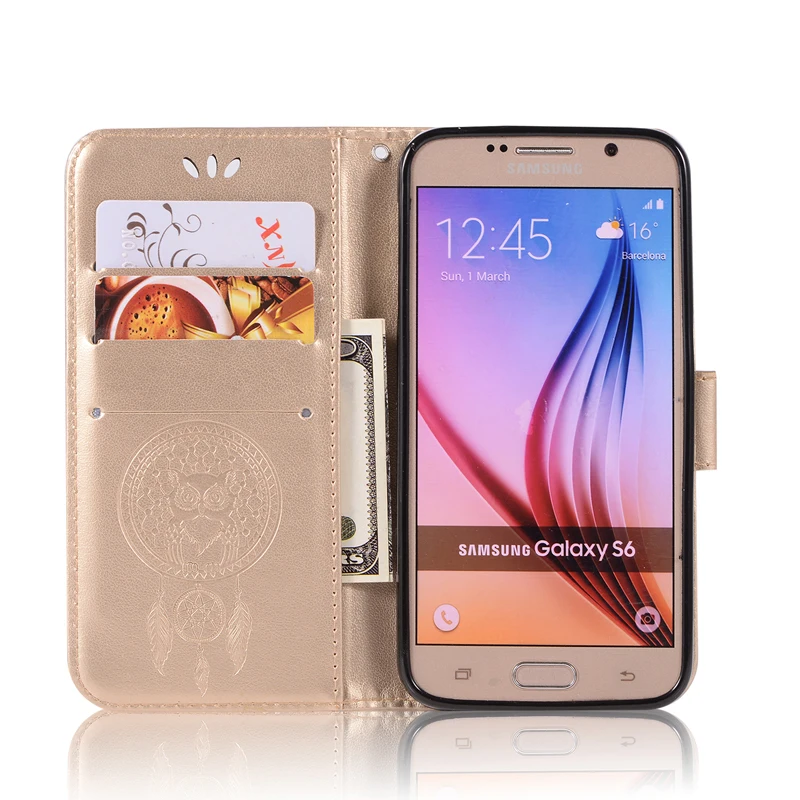 Кожаный чехол книжка с бумажником для Samsung Galaxy S6 S 6 G920 SM G920F G920I G920FD G9200 G920S G920T G920P G920V