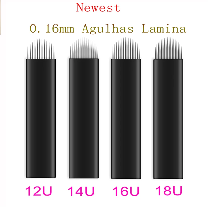 

100pcs 0.16mm Black Lamina Microblading Needles 12/14/16/18 U Shape Blades Tattoo Needles For Permanent Microblading Embroidery