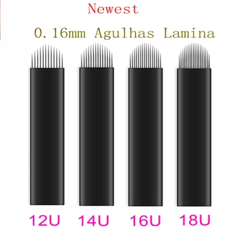 

500pcs 0.16mm Black Lamina Microblading Needles 12/14/16/18 U Shape Blades Tattoo Needles For Permanent Microblading hand tool