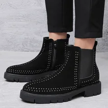 Дизайн; Мужская обувь для отдыха в стиле панк в байкерском стиле; ботинки из натуральной кожи; ботинки «Челси» на платформе; Цвет Черный; сезон весна-осень; zapatos