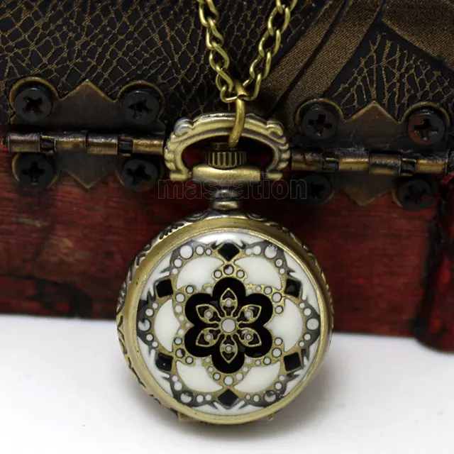 2017 New 1PC Necklace Chain Flower Enamel Pocket Watch W/Battery Bronze Tone 82. 2017 New 1PC Necklace Chain Flower Enamel Pocket Watch W/Battery Bronze Tone 82.