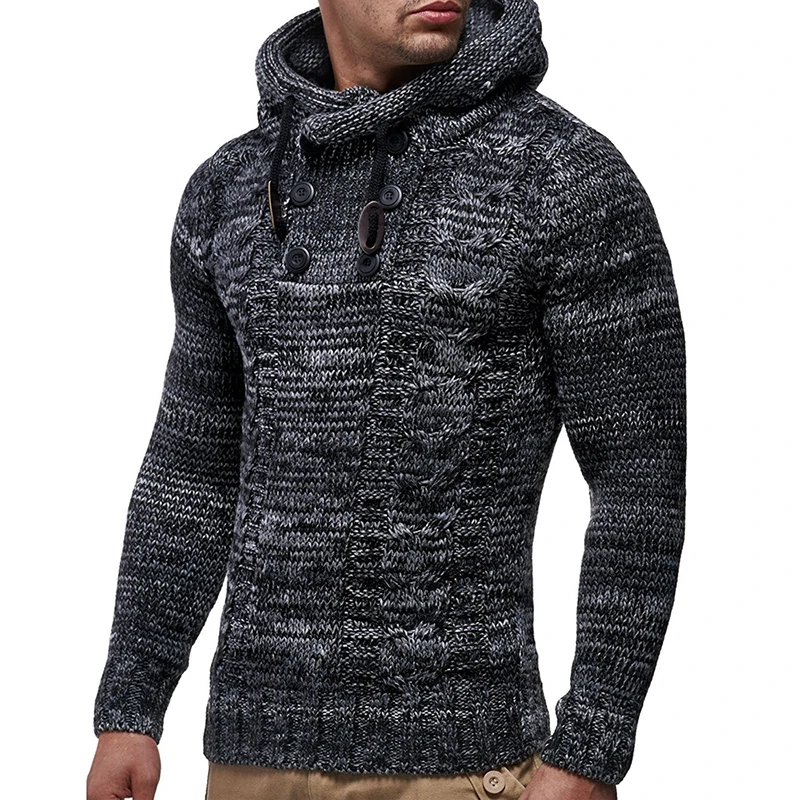 

LASPERAL Winter Knitted Sweater Men Autumn Fashion Solid Mens Sweaters 2018 Casual Turtleneck Outerwear Hooded Pullover Sweater