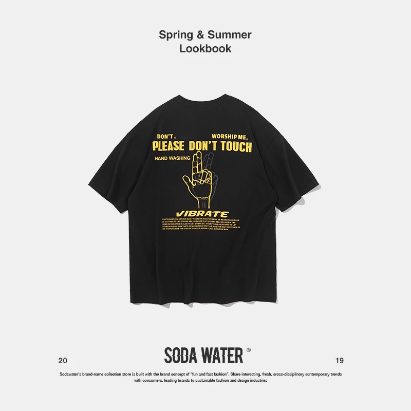Мужская футболка с коротким рукавом SODA WATER хлопковая уличная одежда в стиле хип