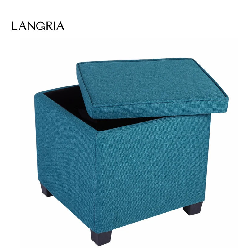 Popular Storage Ottomans-Buy Cheap Storage Ottomans Lots From LANGRIA Brand Peacock Blue Modern Square Linen Upholstered Storage Ottoman Foot Rest Stool Seat with Legs - Popular Storage Ottomans-Buy Cheap Storage Ottomans Lots From