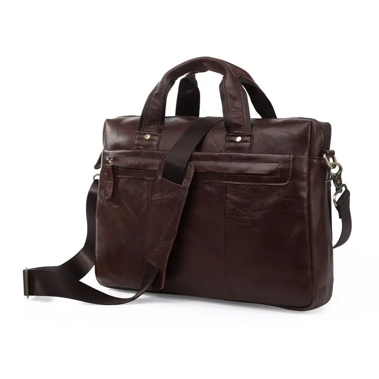 

Nesitu Vintage Chocolate Genuine Leather Briefcase Portfolio Men Messenger Bags Real Skin Male Bag #M7075