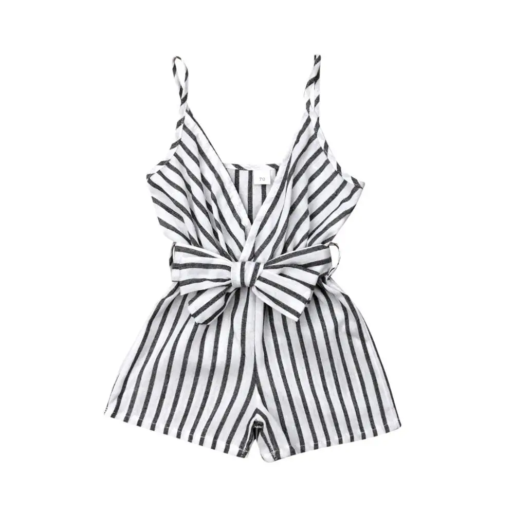 

Summer Newborn Kid Baby Girl Striped Strap Romper Sleeveless Playsuit Sunsuit Bow Outfit Clothes