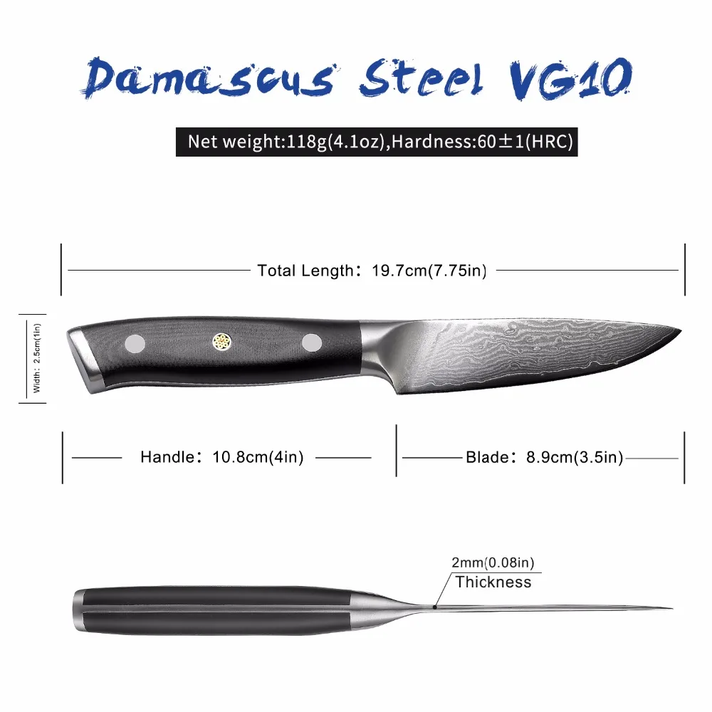 SUNNECKO 3," дюймов обстрагывая Шеф-повар Ножи Кухня ножей 73-слоев Дамаск VG10 стальная бритва острые режущие инструменты G10 Sandig ручка