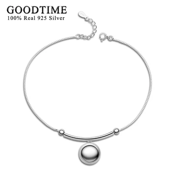 

Pure 925 Sterling Silver Anklet Smooth Round Beads Anklets For Women Ankle Bracelet Foot Chain Female Simple Jewelry