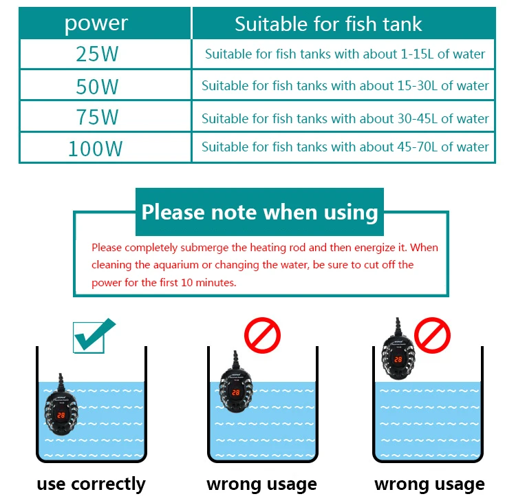 Small fish tank mini heater low water level turtle tank LED digital display heater automatic temperature explosion-proof heating