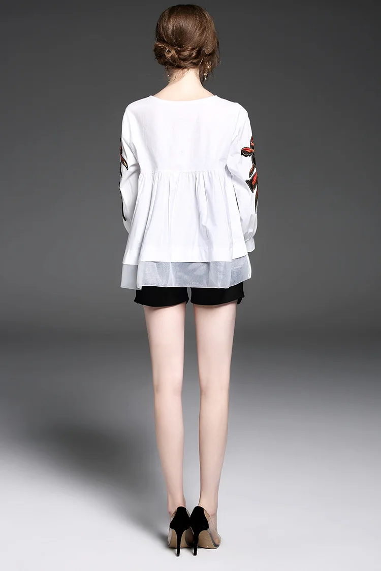 Fashion Goldfish Animal Embroidery Beading Decoration O-Neck Loose Style Cute Blouse Shirt Women (12)