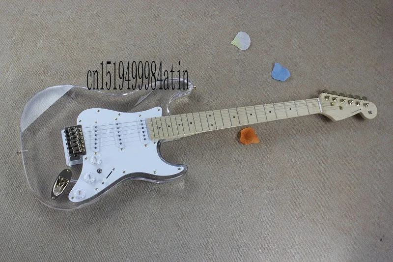 Бесплатная доставка Прозрачный Stratocaster светодиод Кристалл акрилового Стекло Электрогитары Оптовая @ 6