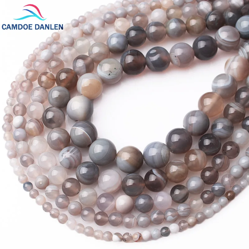 

CAMDOE DANLEN Natural Stone Gray Striped Agates Round Loose Beads 4 6 8 10 12MM Fit Diy Beads For Jewelry Making Accessory