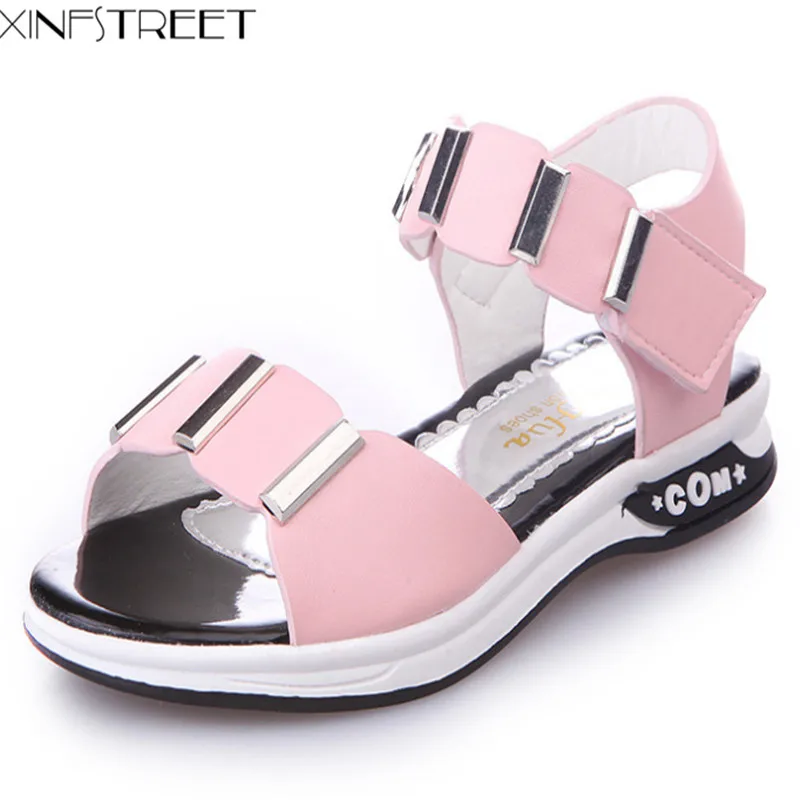 Xinfstreet/сандалии для девочек, летняя детская обувь с открытым носком, искусственная кожа, хорошее качество, детские пляжные сандалии