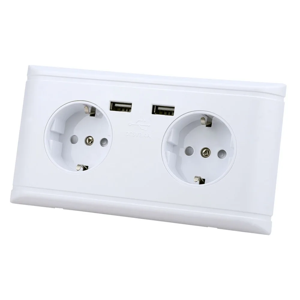 

EU Plug Multi-Functional Wall Power Outlet Socket with USB Port For Phone Charging 250V Double Switchs Household Outlet White