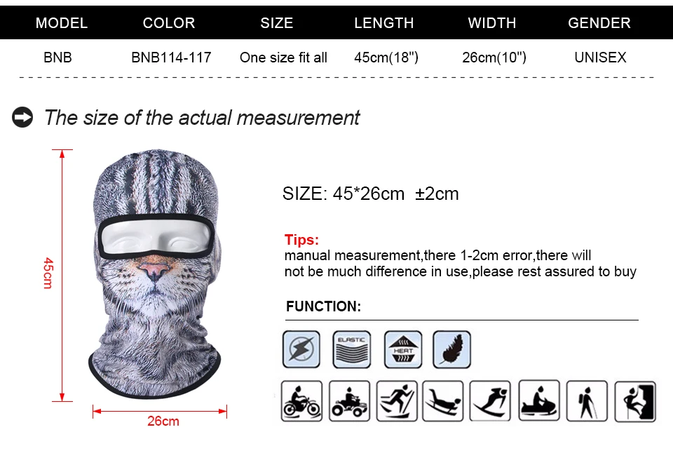 3D Animal Balaclava Motorcycle Full Face Mask Hats Helmet Windproof Breathable Snowboard Cycling Ski