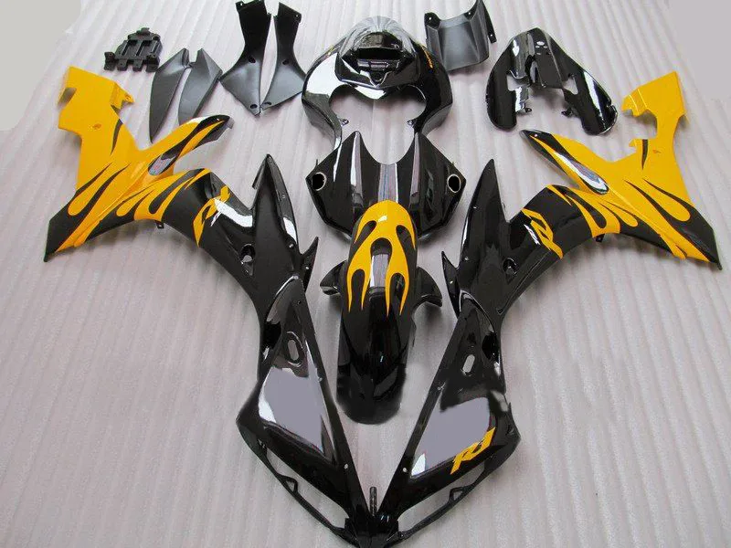 Мотоцикл обтекатель комплект для YAMAHA YZFR1 04 05 06 YZF R1 YZF1000 2004 2005 2006 ABS пламя желто-черные обтекатели комплект+ подарки YA27