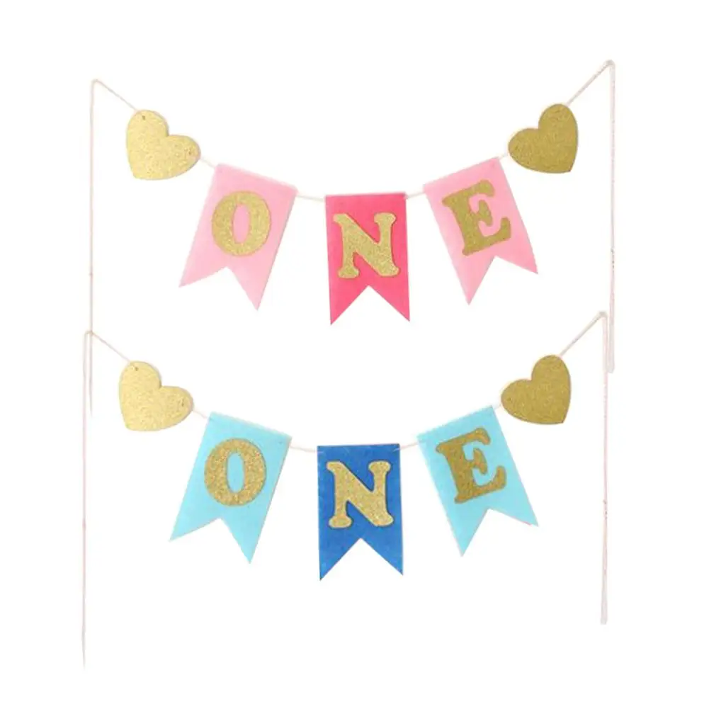 

New Baby Shower Banner Glitter ONE Heart-shaped Children Birthday Party Banner Highchair Bunting Party Gifts