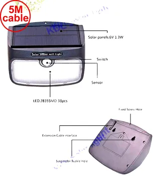 

split mounting 48 LED 900lm Solar Light PIR +motion+radar led LEDs Chip COB Li street light for g 5M cable wall ou