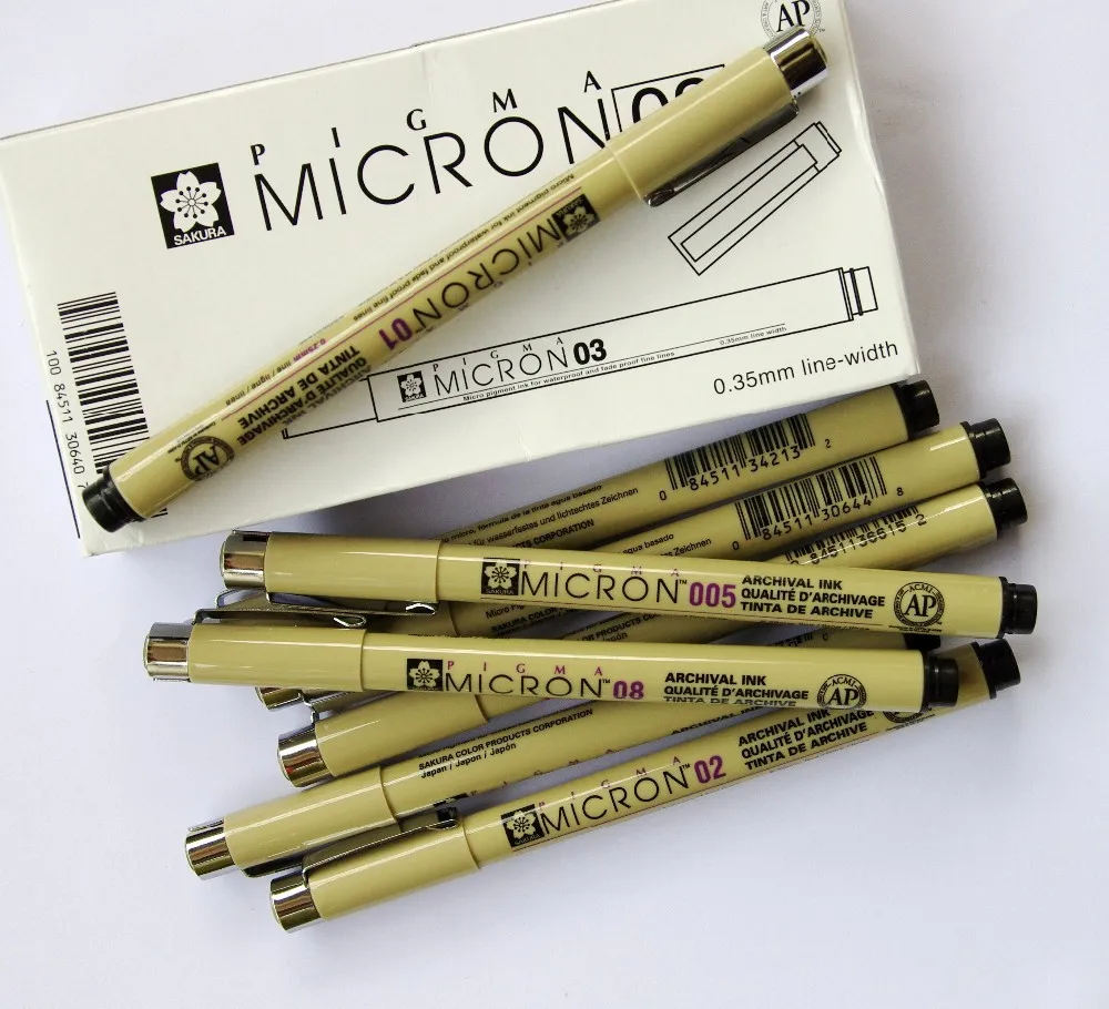 SAKURA Pigma Micron line Pen микро пигментные чернила 005 01 02 03 04 05 08 1 черный для рисования эскиза Сделано в Японии