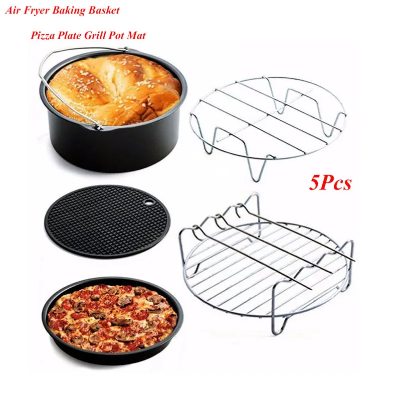 

5Pcs/Set Non Stick Air Frying Pan Durable Fryer Baking Basket Pizza Plate Grill Pot Mat Kitchen Accessories Drop Shipping