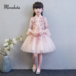 Pink Flower Girl Dresses For Wedding 2019 Vintage High Neck Ball Gown Princess Tulle Pageant Gowns For Little Girls Pink Flower Girl Dresses For Wedding 2019 Vintage High Neck Ball Gown Princess Tulle Pageant Gowns For Little Girls