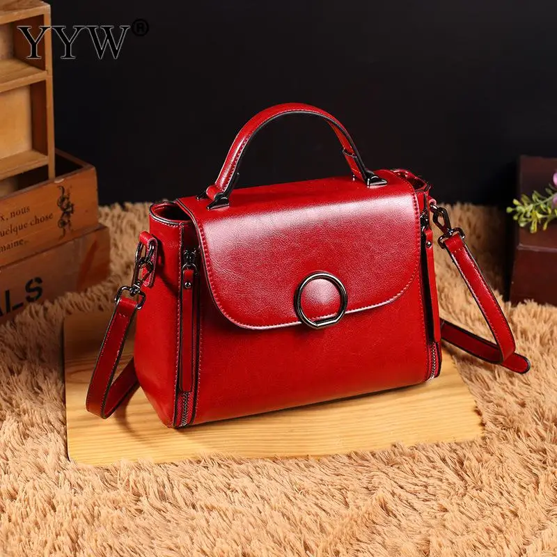 red Винтажная мотоциклетная сумка из искусственной кожи для женщин, коричневая ручная сумка с ручкой сверху, Женская Офисная сумка с клапаном, одноцветная женская сумка, Новинка - Цвет: red