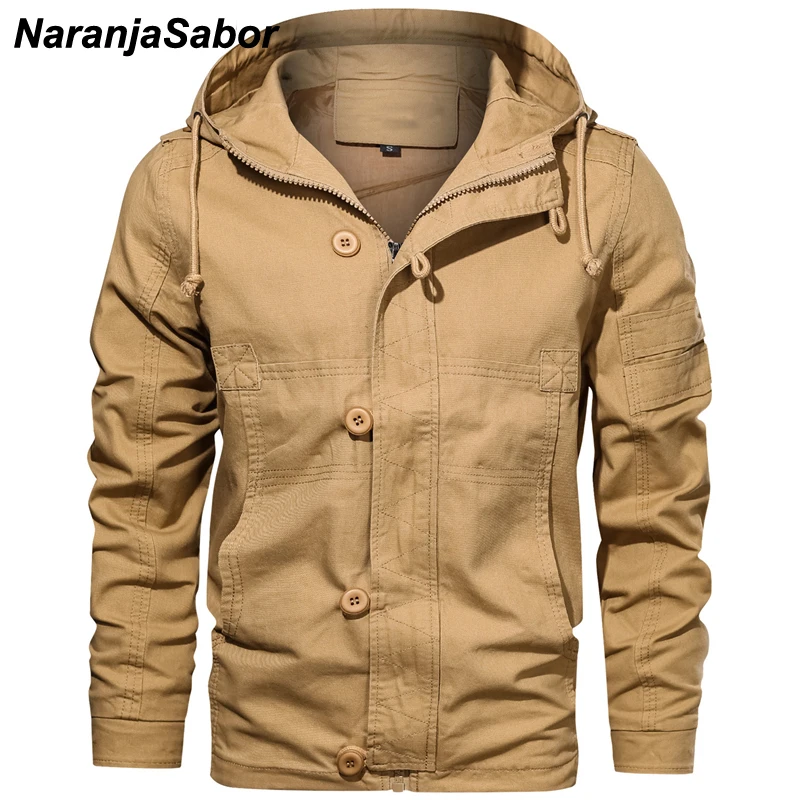 

NaranjaSabor Autumn Hooded Men's Jacket 2019 New Mens Military Casual Coat Fashion Slim Fit Male Brand Clothing EU Size N538