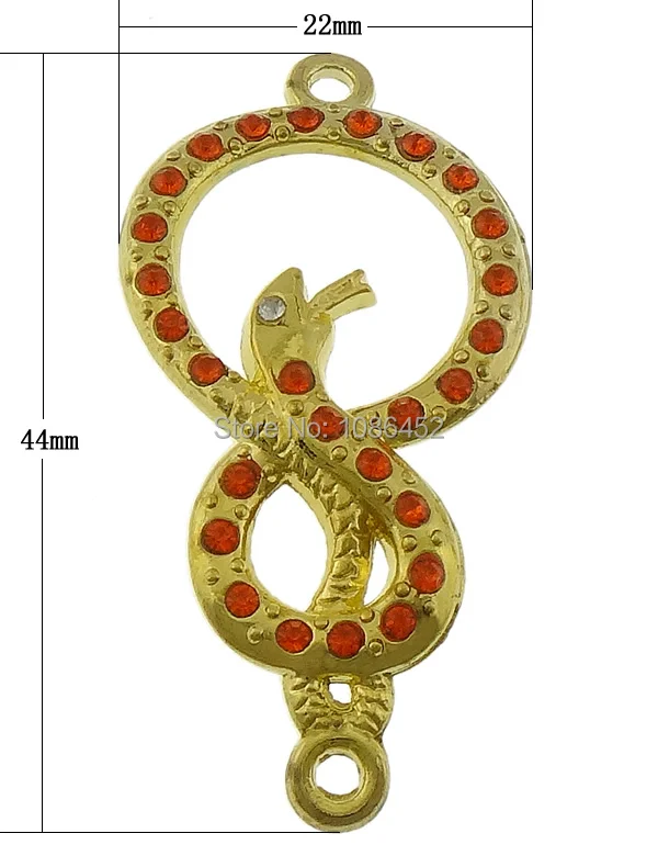 Free shipping!!!Animal Zinc Alloy Connector Trendy Snake gold color plated with rhinestone &amp 1/1 loop nickel | Украшения и