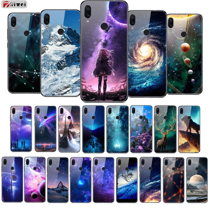 

For Xiaomi Redmi Note 7 Case Hard Glass Print Back For Xiaomi Redmi Note 7 Pro Case Note7 Cover Tempered Coque Silicone Bumper