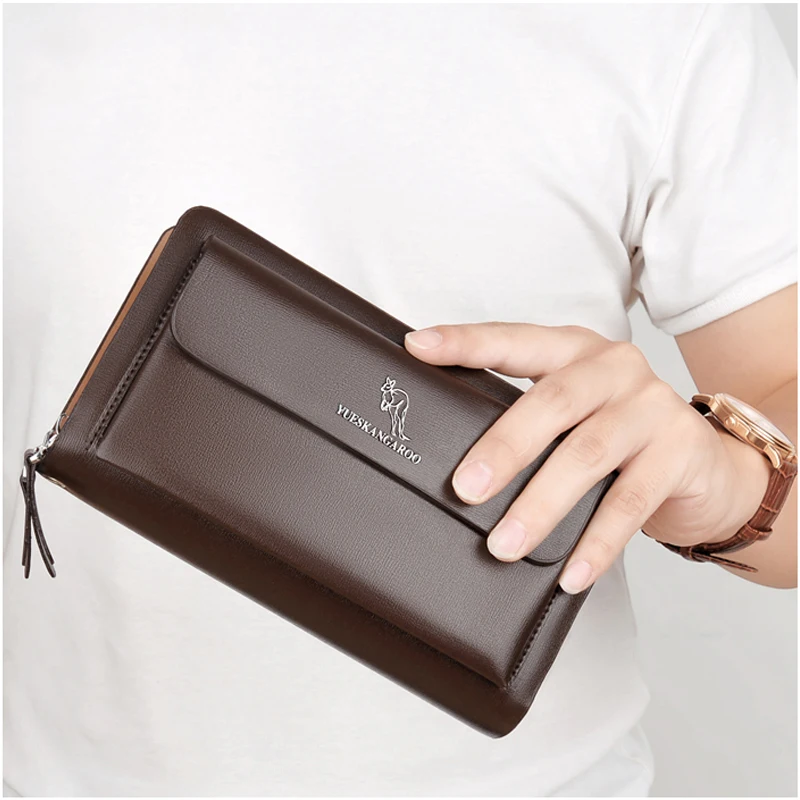 Men Clutch Bag Fashion Leather Purse Double Zipper Business Casual Handy Wallet