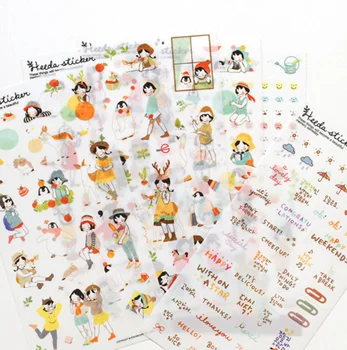 

6 Sheets/set cute Heeda Girls PVC Sticker Korean Style Cute Kawaii Planner Stickers for Notebook Diary Deoration