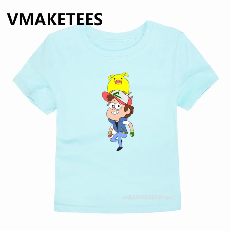 Детская забавная футболка с рисунком Гравитация падает на медаль-Диппер Лето, топы с короткими рукавами для девочек, детская футболка HKP2167E
