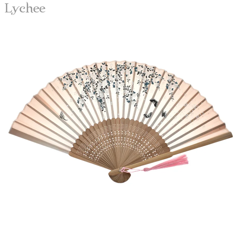 Lychee Life 1 шт. винтажный цветочный принт Карманный складной ручной вентилятор ткань
