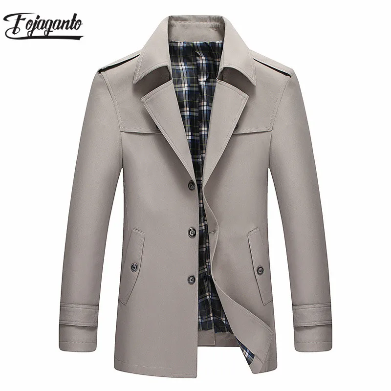 FOJAGANTO Men's Trench Coat 2019 Spring Autumn Men Fashion Casual Solid color Outwear Male Trench Street clothing Top
