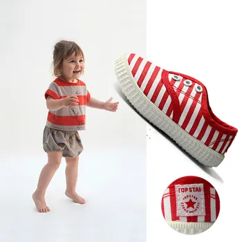 

2019 Cute Baby Moccasins Kids Striped Canvas Shoes Slip on Toddlers Shoes Girls Boys Loafers Soft Sole Classic Style Size 21-28