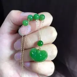 Чжэ Ru Jewelry18k Золотая инкрустация кулон, природная яшма шпинат зеленый любовь ruyi кулон, ожерелье, элегантные ключицы цепи