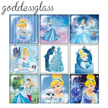 

FB0325 Princess Cinderella 10pcs mixed 12mm/20mm/25mm/30mm Square photo glass cabochon demo flat back Making findings