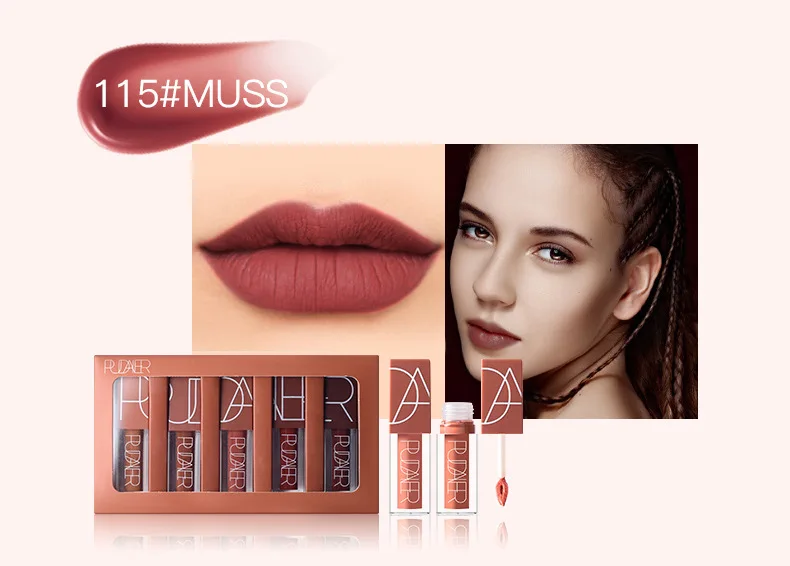 Kit de Maquiagem Batom Gloss Líquido Matte Peças - Kit Vermelho Veludo Sexy Cor Lábio Mancha Nude Nyxed 5 5 Batom gloss líquido matte 5 peças kit,
