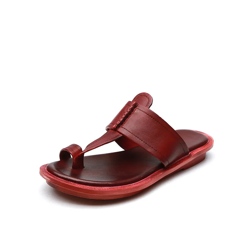 GKTINOO/удобные летние женские сандалии; шлепанцы; Новинка года; Летние повседневные сандалии из натуральной кожи; шлепанцы на плоской подошве; женская обувь - Цвет: Red