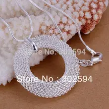 P054 по акции красивая мода элегантный цвет серебра талисман круглая сетка девушка кулон красивое ожерелье ювелирные изделия