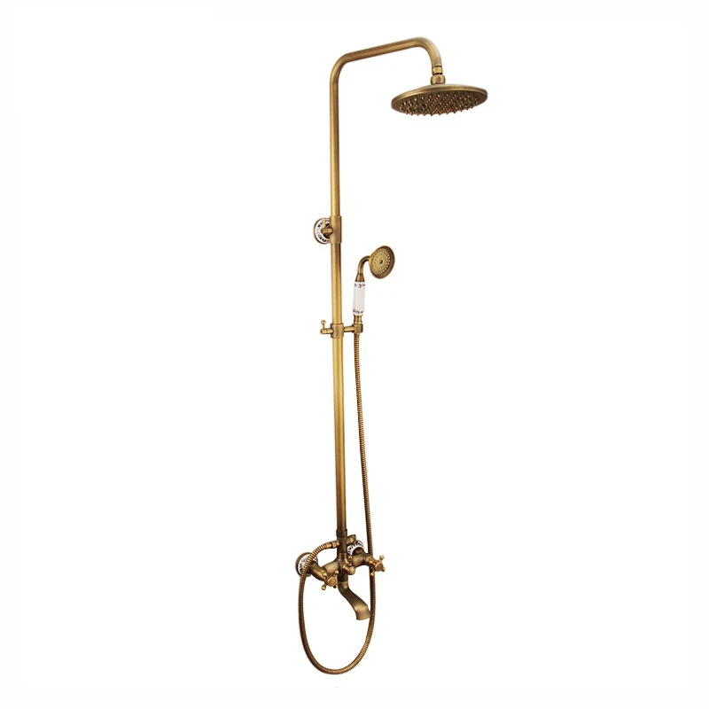 Smile Monkey Nieuw Vintage Antiek Messing Douchekraan Set Regendouche Keramiek Hand Showe Retro Wall Mount Luxe Douche set Smile Monkey Nieuw Vintage Antiek Messing Douchekraan Set Regendouche Keramiek Hand Showe Retro Wall Mount Luxe Douche set